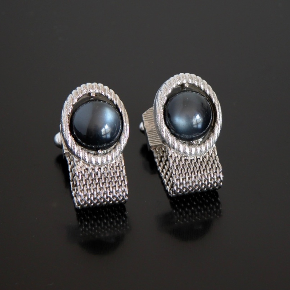Vtg Swank Wrap Around Cufflinks Silver Tone Grey